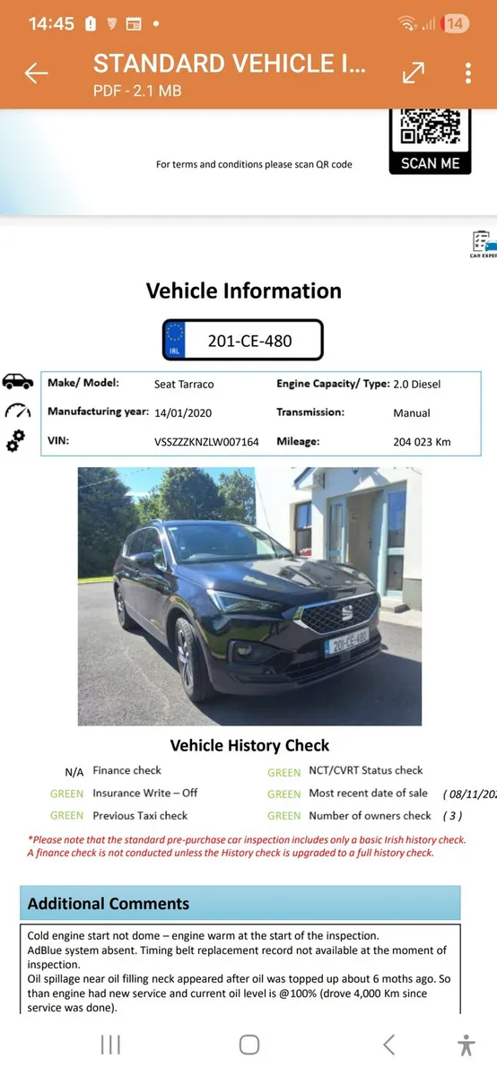 Seat Tarraco Se 7-seat + Full PPI report, Nct 0128 - Image 3