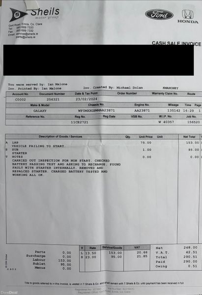 2011 Ford Galaxy 2.0TDI 7 Seat TITANIUM Nct 05/26 380441136