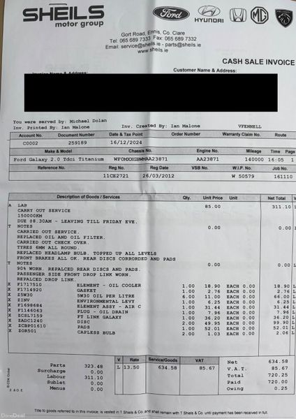 2011 Ford Galaxy 2.0TDI 7 Seat TITANIUM Nct 05/26 380441138