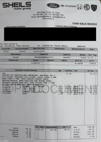 2011 Ford Galaxy 2.0TDI 7 Seat TITANIUM Nct 05/26 380723052