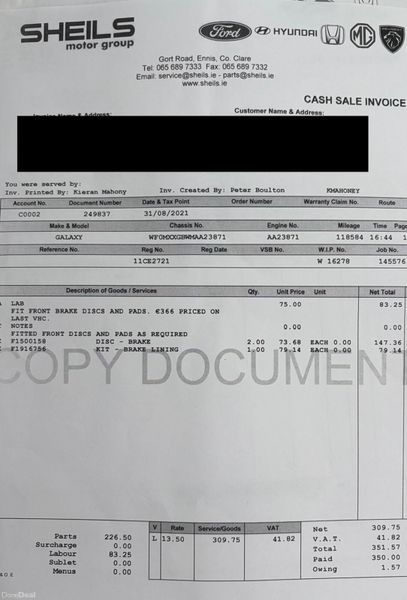 2011 Ford Galaxy 2.0TDI 7 Seat TITANIUM Nct 05/26 380723056