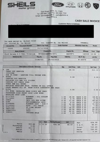 2011 Ford Galaxy 2.0TDI 7 Seat TITANIUM Nct 05/26 380723066