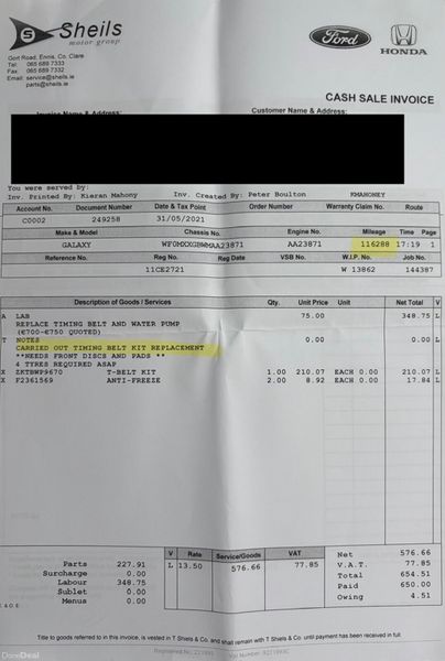 2011 Ford Galaxy 2.0TDI 7 Seat TITANIUM Nct 05/26 380723018