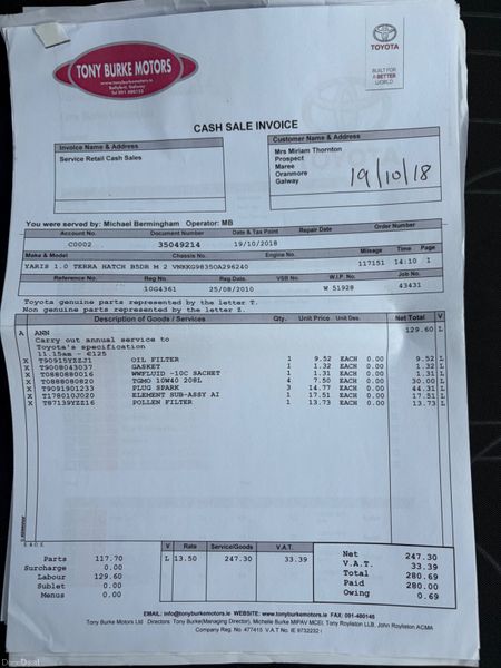 2010 Toyota Yaris 1.0 VVT-I Nct 04/27 Tax 09/26 398977870