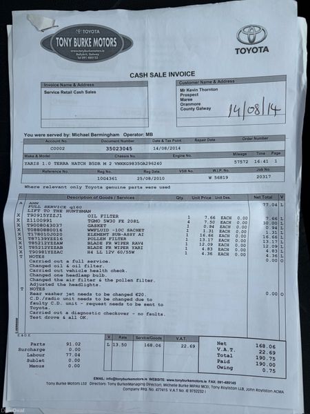 2010 Toyota Yaris 1.0 VVT-I Nct 04/27 Tax 09/26 398977890