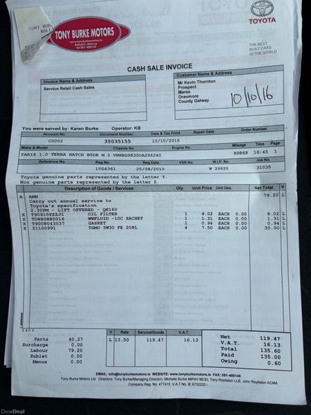 2010 Toyota Yaris 1.0 VVT-I Nct 04/27 Tax 09/26 398977892