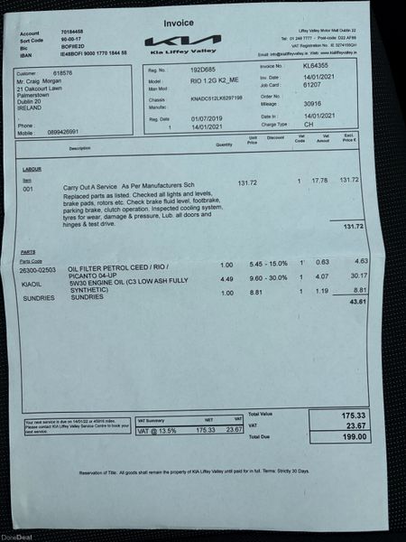 2019 Kia Rio 1.25 K2 Nct 06/27 Tax 02/27 399525040