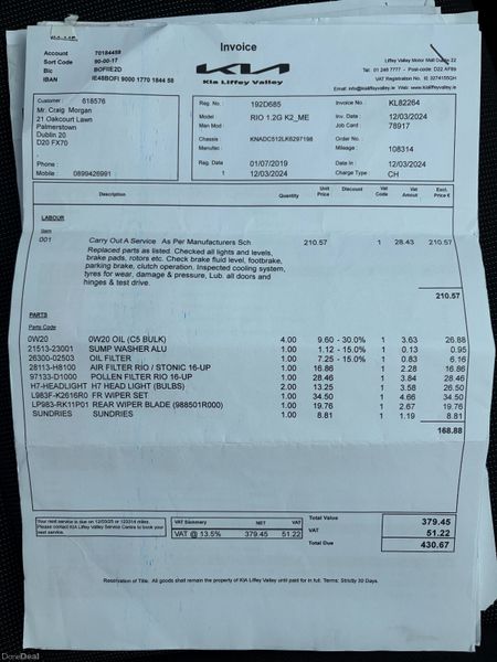 2019 Kia Rio 1.25 K2 Nct 06/27 Tax 02/27 399525020