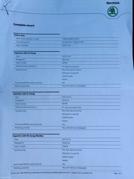 2015 Skoda Octavia 1.6 TDI Nct 05/27 Tax 10/26 400269214