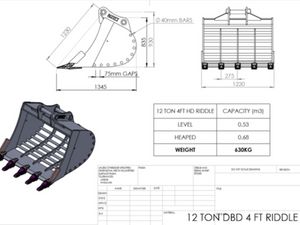 4ft // 10-14t // Riddle Bucket for excavator - Image 3