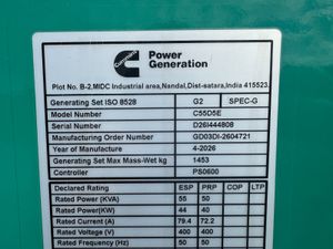 New Cummins 55kVA 3Phase Diesel Generator - Image 4