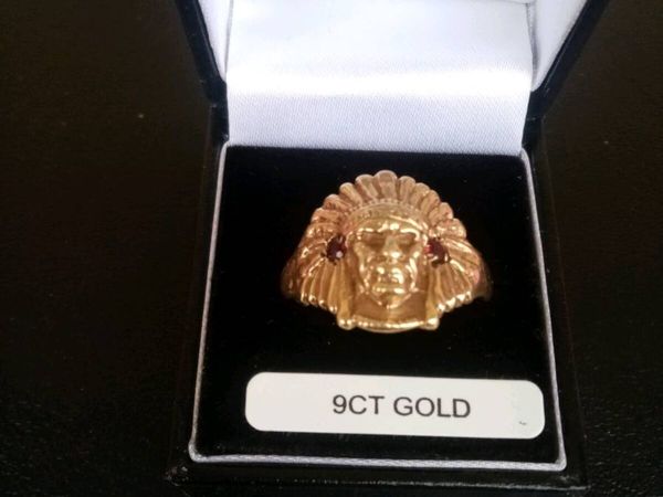 Vintage 9ct Gold Indian Chief Head Ring - Main image