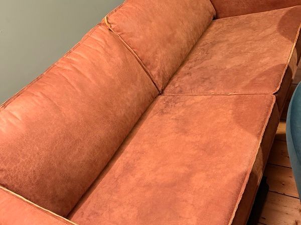 Leather brown WOOOD Rodeo 2.5 Seater Sofa + Matching Pouf - Main image