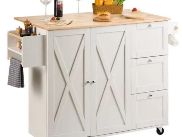 Kitchen Island Cart with Solid Wood Top, 115 cm Wi - Main image