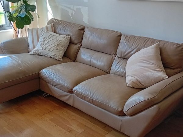 Genuine leather 3 seater couch taupe - Main image