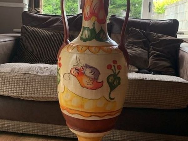 Large Vintage Style Hand Painted Ceramic Floor Vase  Floral Twin - Main image