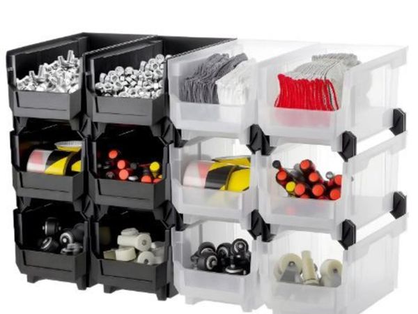 Plastic Stackable Storage Bins, 37.7 x 21.5 x 18 c - Main image