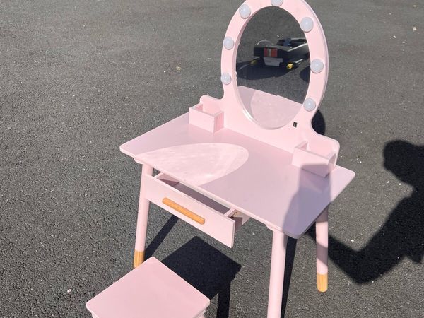 Wooden Light-Up Vanity Table and Stool - Main image