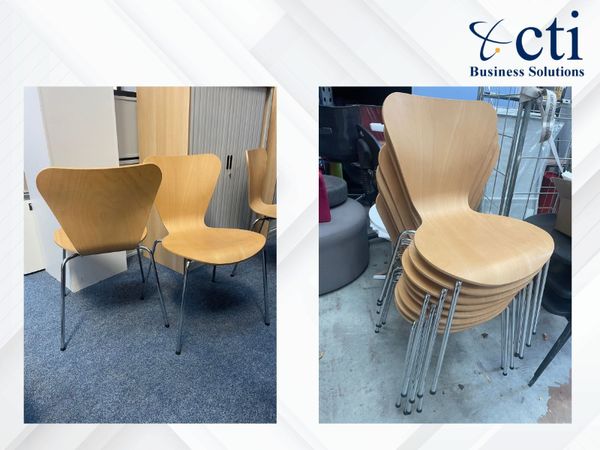 8 x Wooden Canteen Chairs With Chrome Legs - Main image