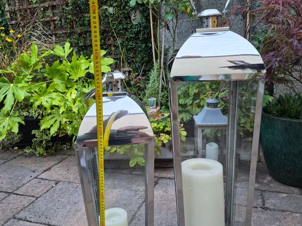 Pair of Large Stainless Steel & Glass Lanterns - Main image