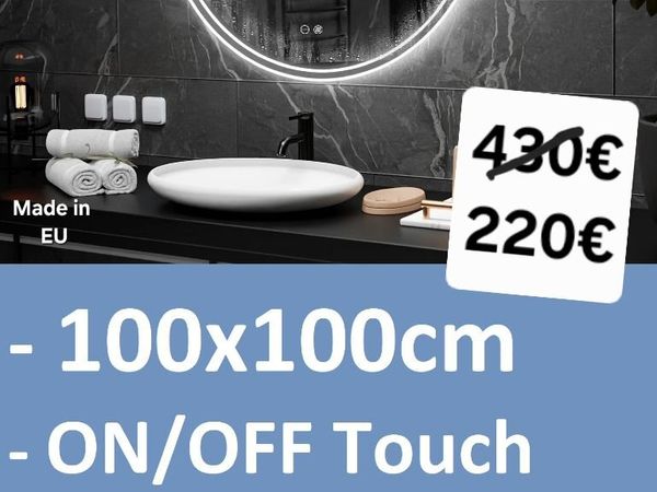 LED Bathroom Mirror 100cm Round Antifog Bright - Main image