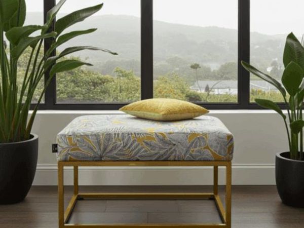 Gray Fabric Square Ottoman 60x60 Metal Frame - Main image