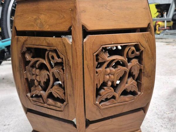 Hand-Carved Wooden Hexagonal Side Table - Main image