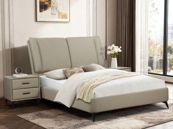 Antrim Beige Faux Leather Bed - Main image