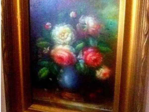 Pristine Vintage Floral Oil Painting-C. Josephin - Main image