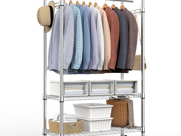 Heavy Duty Rolling Garment Rack 3 Tiers Adjustable - Main image