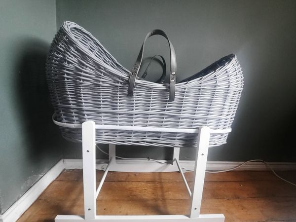 Grey Wicker Moses Basket with Stand - Main image