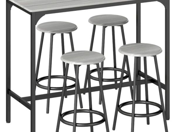 Five-Piece Industrial-Style Bar Table Set - Grey/B - Main image