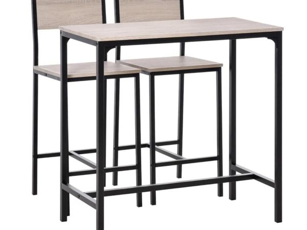 3 Pcs Table Stool Set Industrial Design w/ Metal F - Main image