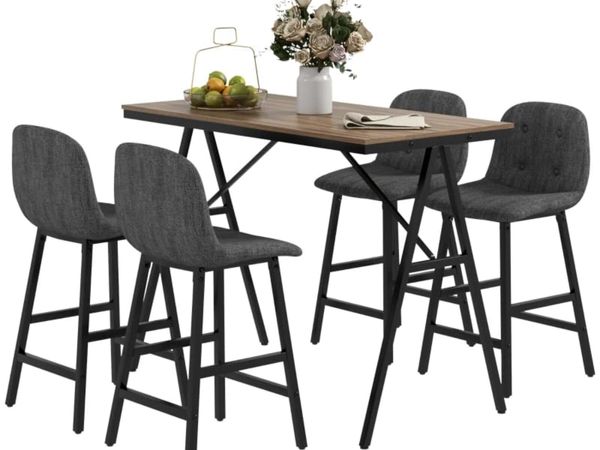 5-piece bar set, table and 4 stools, button tuftin - Main image