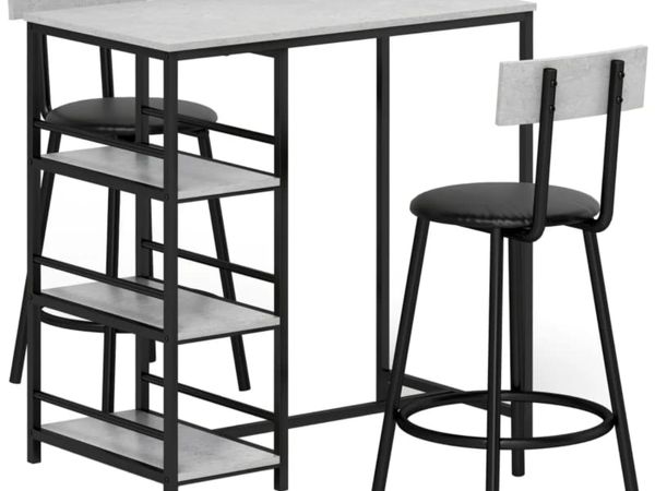 Bar table set with 2 stools and storage shelves fo - Main image