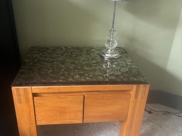 Two solid oak side tables with glass protector. - Main image