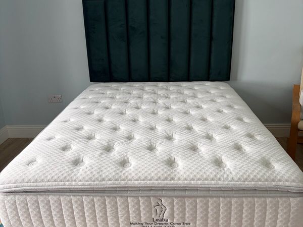 Double velvet green ‘Castle’ bed and mattress - Main image