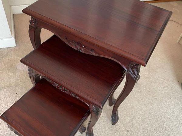 Carved Mahogany Nest of 3 Tables - Main image