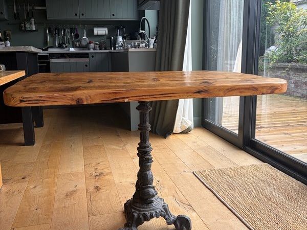 Solid Wood & Cast Iron Table - Reclaimed Sleeper Wood from Shelbourne Hotel, Dublin - Main image