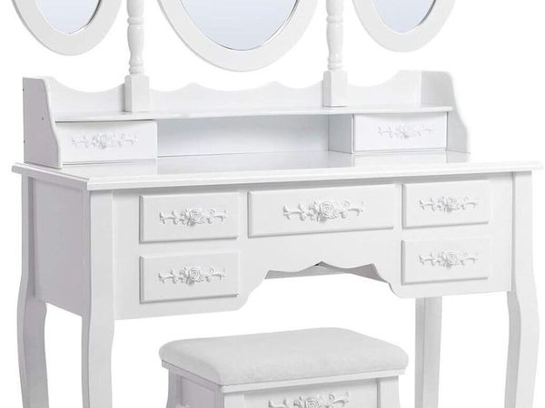 White Dressing Table with 3 Mirrors & 7 Drawers - Main image