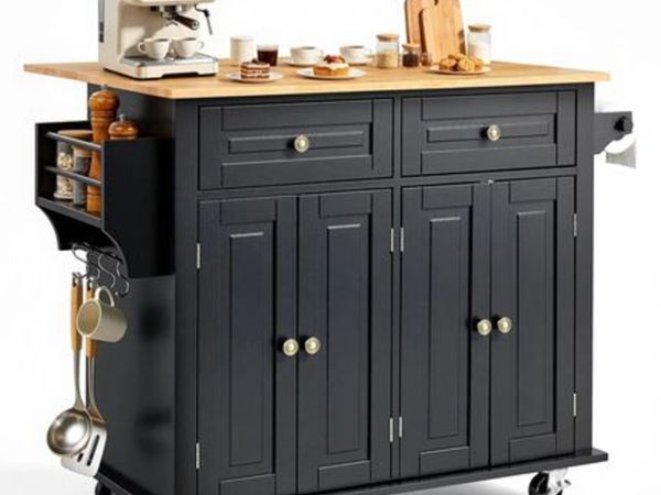 Kitchen Island Cart, 43" Wood Top Mobile Carts - Main image