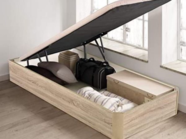 Oak Ottoman Storage Bed Stylish Space, single size - Main image