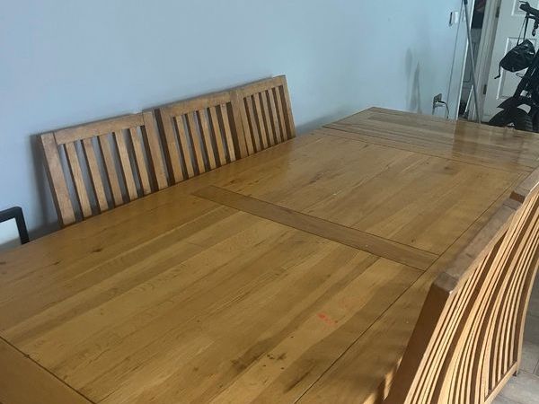 Solid Oak extending dining table and chairs - Main image
