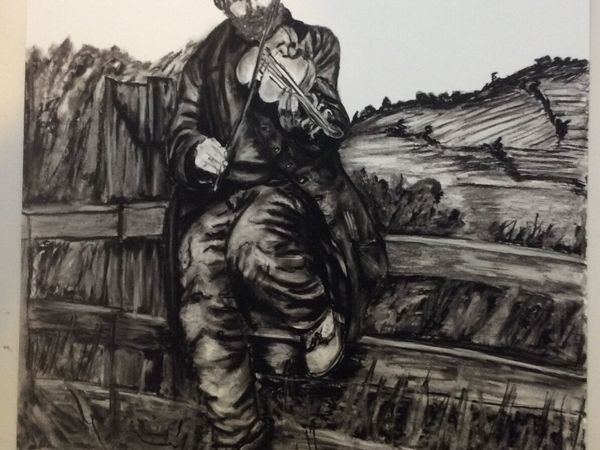 Original charcoal drawing of the fiddler on the st - Main image