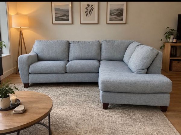 Large Dfs grey/blue Corner sofa L shaped couch - Main image