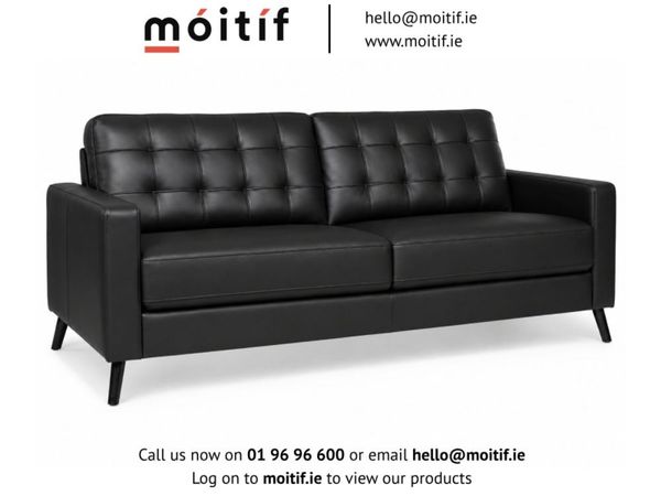 Hard Wearing Eco-Leather Black 2-Seater Sofa - Main image