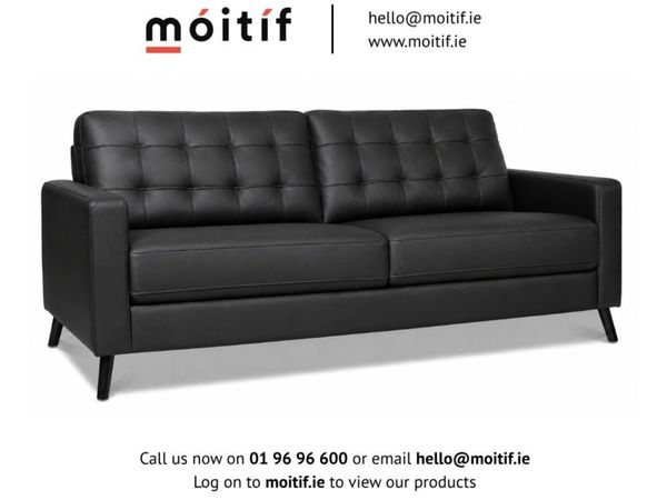 Hard Wearing Eco-Leather Black 3-Seater Sofa - Main image