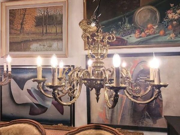 2 large and heavy French bronze chandaliers. - Main image