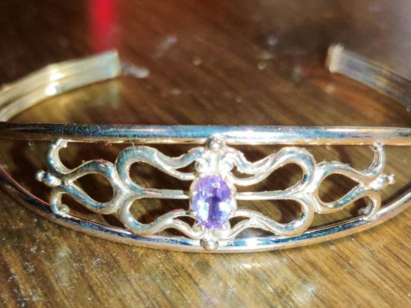 RARE HUGE AMETHYST, 9CT Gold 4.73g New Bangle ! - Main image