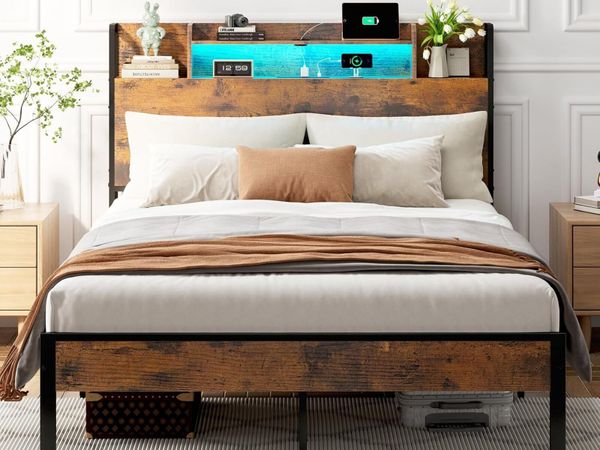Bed Frame with Storage Wooden Headboard - Main image